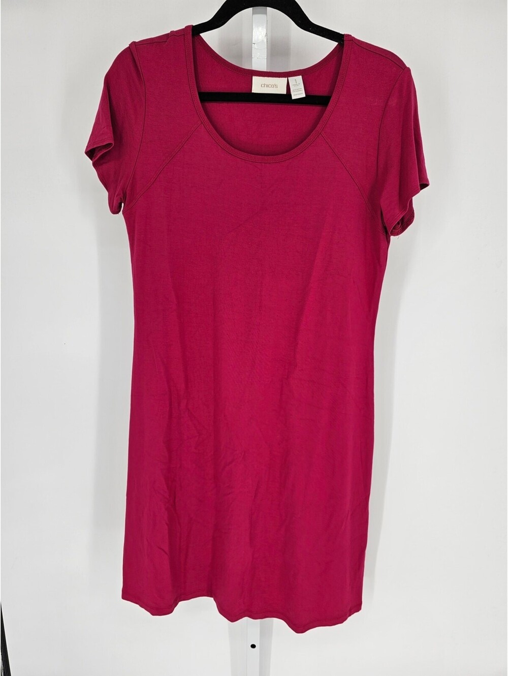 Chico's Pink Rayon Blend Scoop-Neck Short Sleeve Tunic T-Shirt Dress Size 1